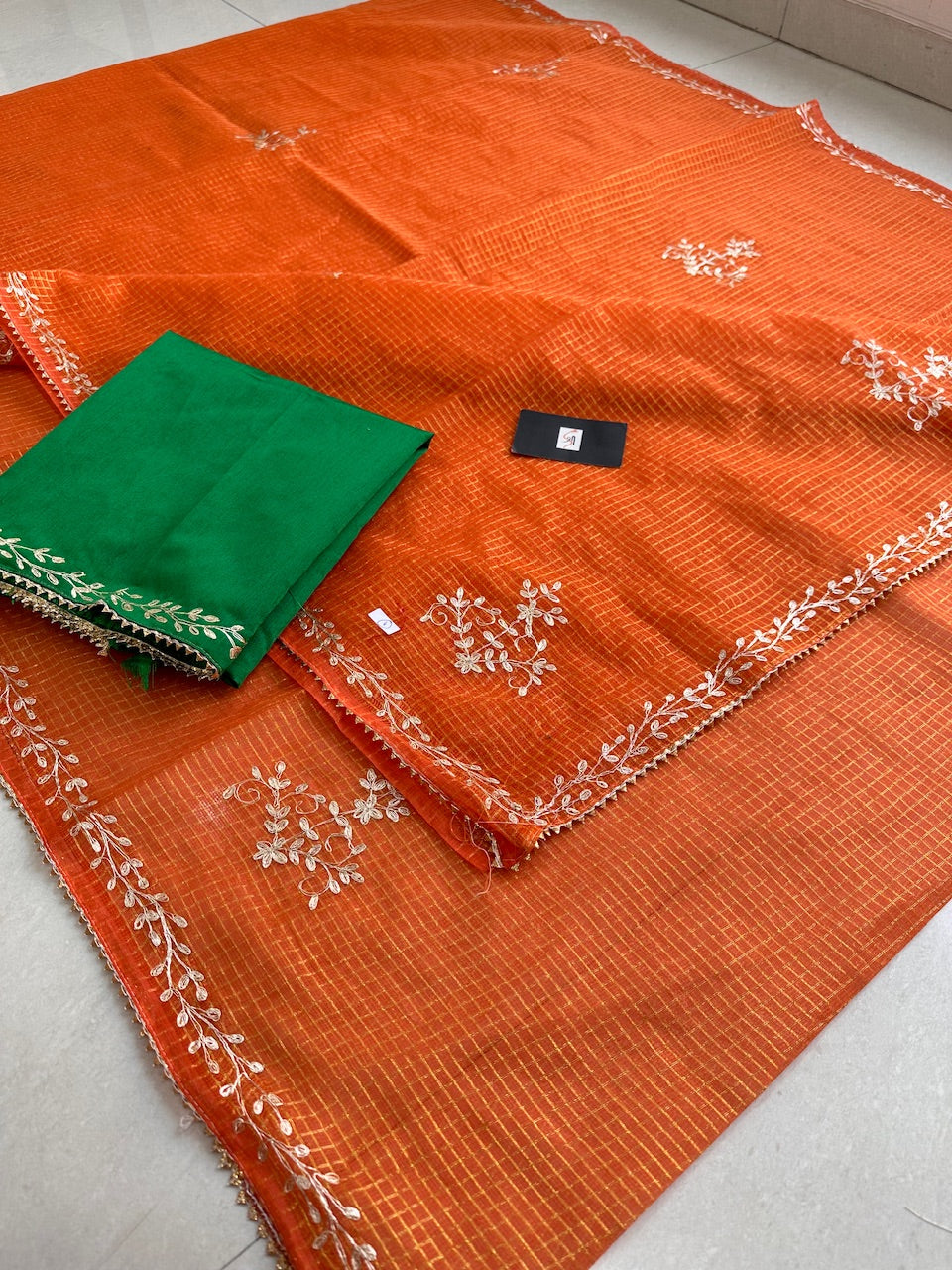 Jaipuri Pitta Work Embroidered Kota Cotton Tissue Doria Saree