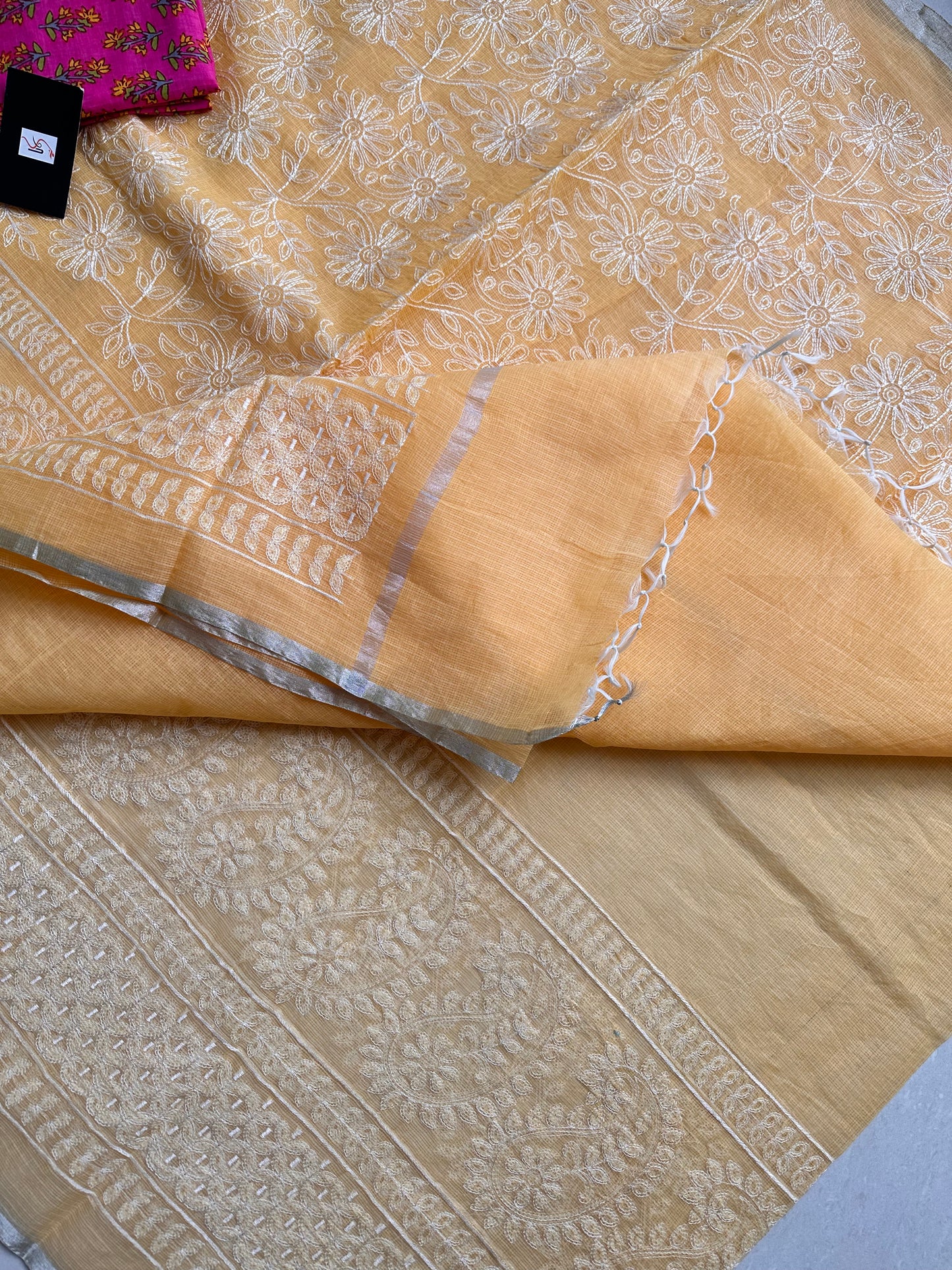 Embroidered Kota Cotton Doria Saree