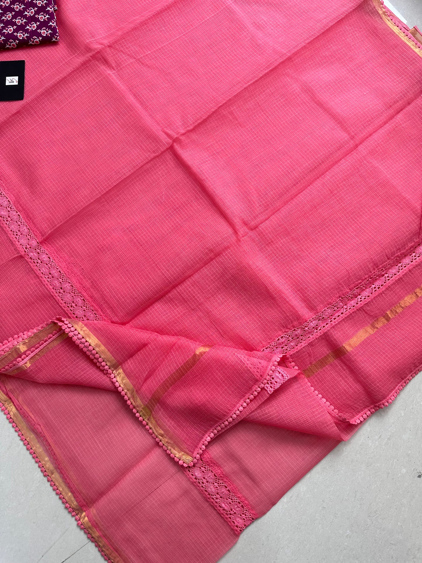 Pure Single Dyed Kota Cotton Doria Saree