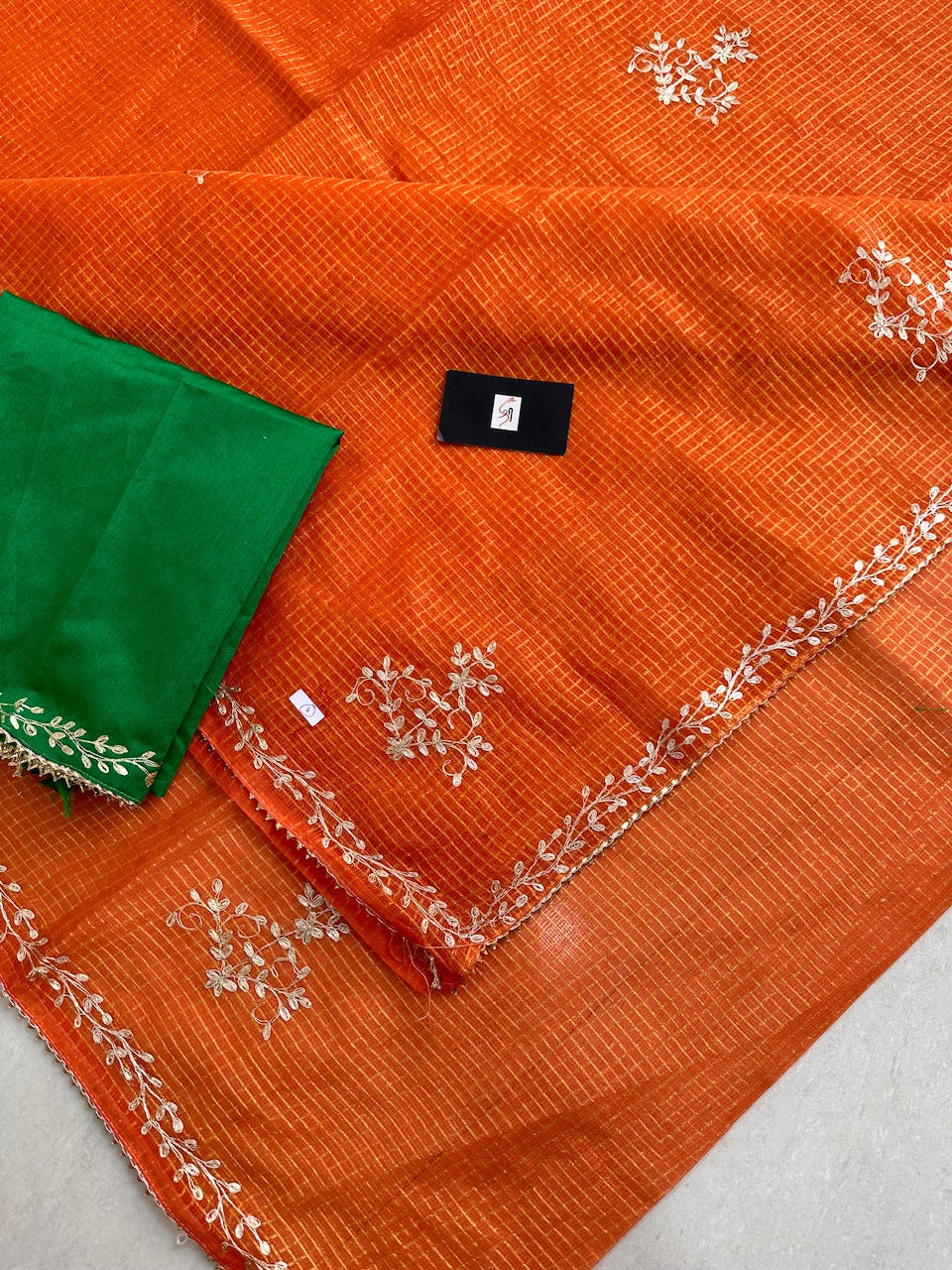 Jaipuri Pitta Work Embroidered Kota Cotton Tissue Doria Saree