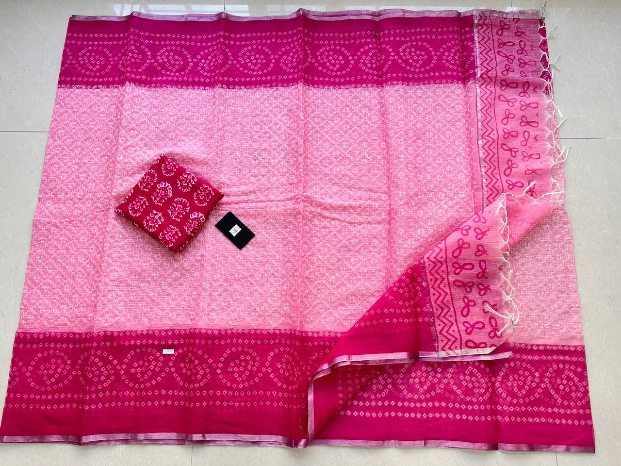 Embroidered HandBlock Printed Kota Cotton Doria Saree