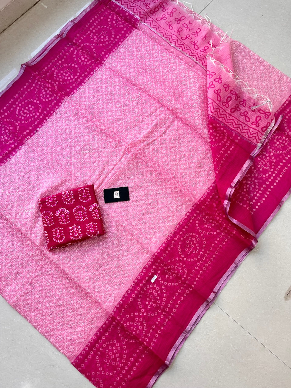 Embroidered HandBlock Printed Kota Cotton Doria Saree