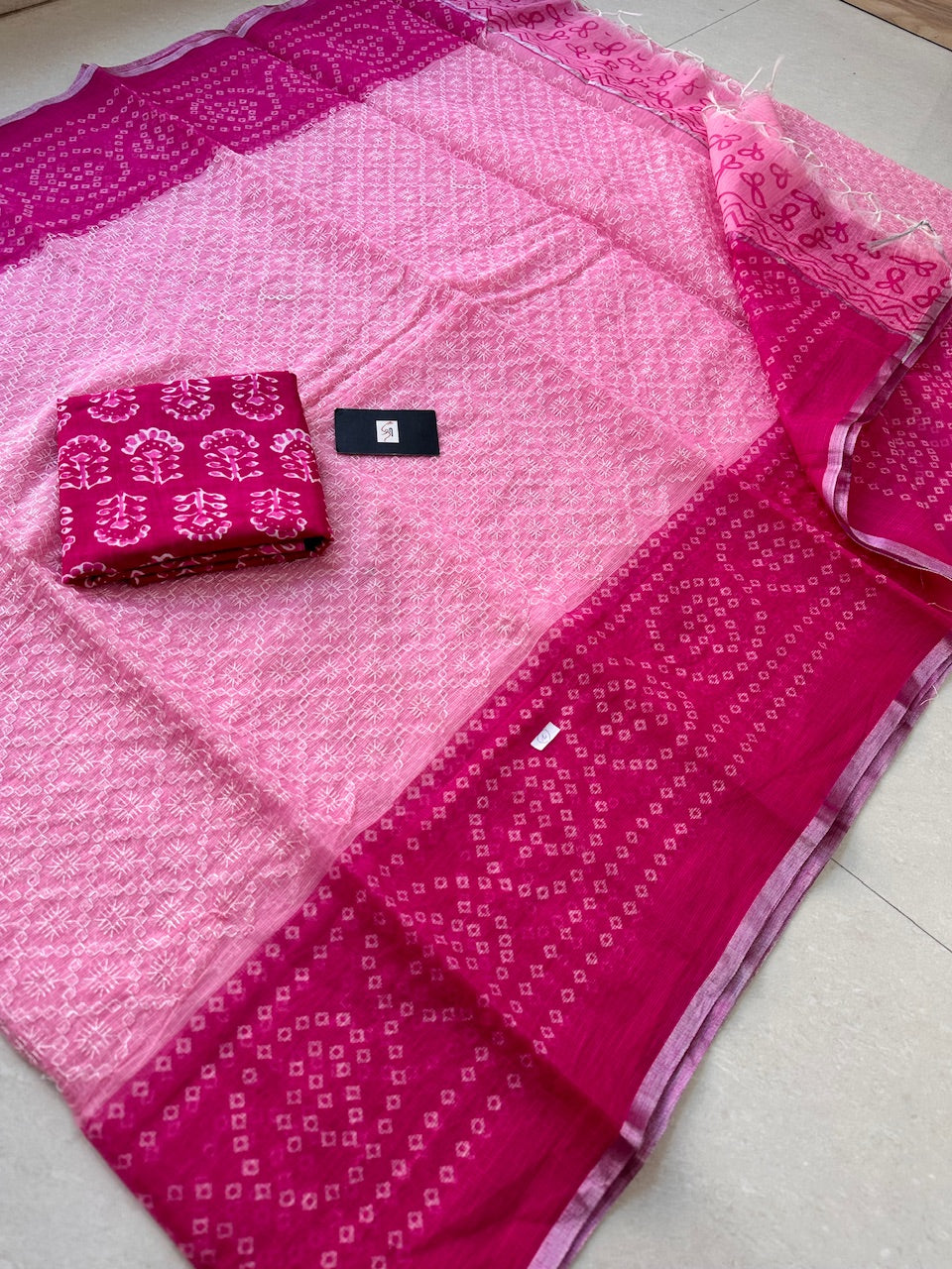 Embroidered HandBlock Printed Kota Cotton Doria Saree