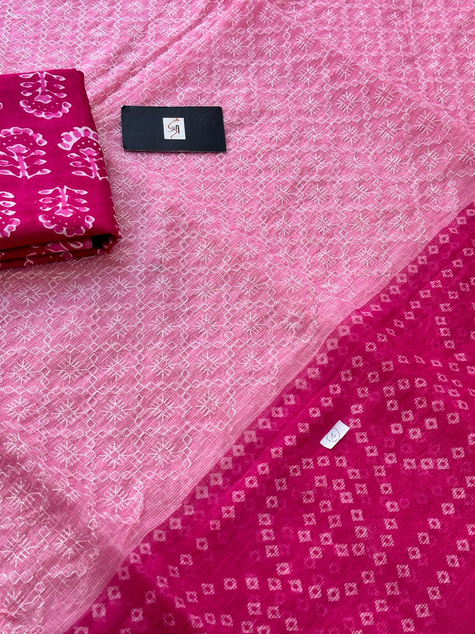 Embroidered HandBlock Printed Kota Cotton Doria Saree