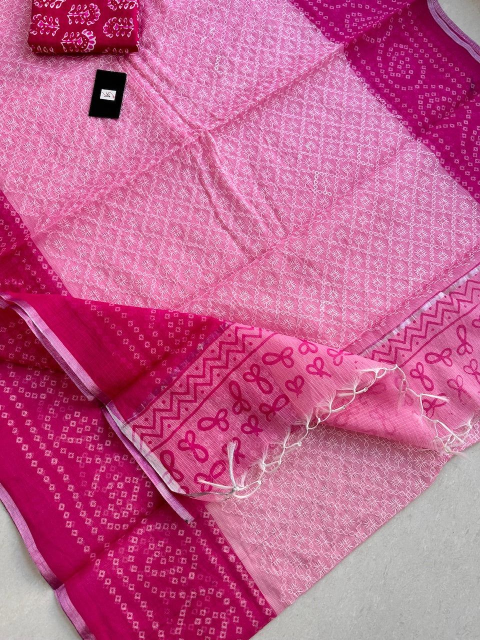 Embroidered HandBlock Printed Kota Cotton Doria Saree