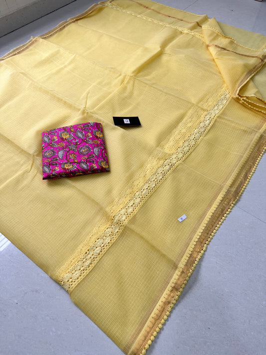 Pure Single Dyed Kota Cotton Doria Saree