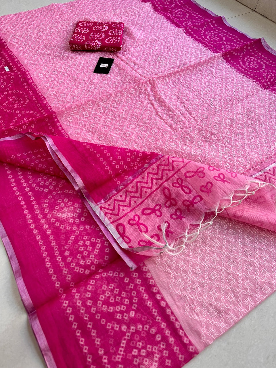 Embroidered HandBlock Printed Kota Cotton Doria Saree