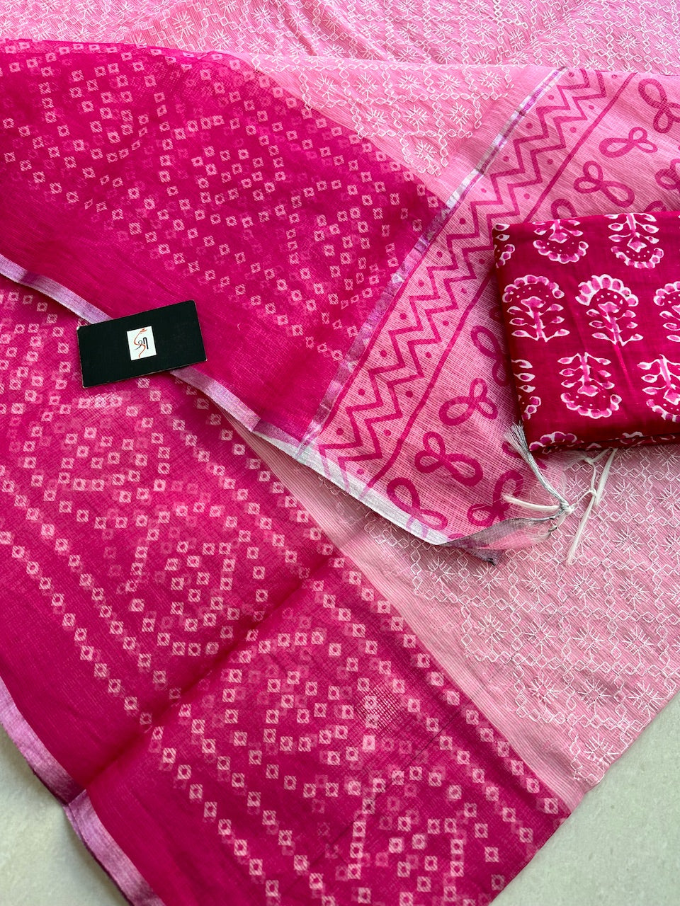 Embroidered HandBlock Printed Kota Cotton Doria Saree