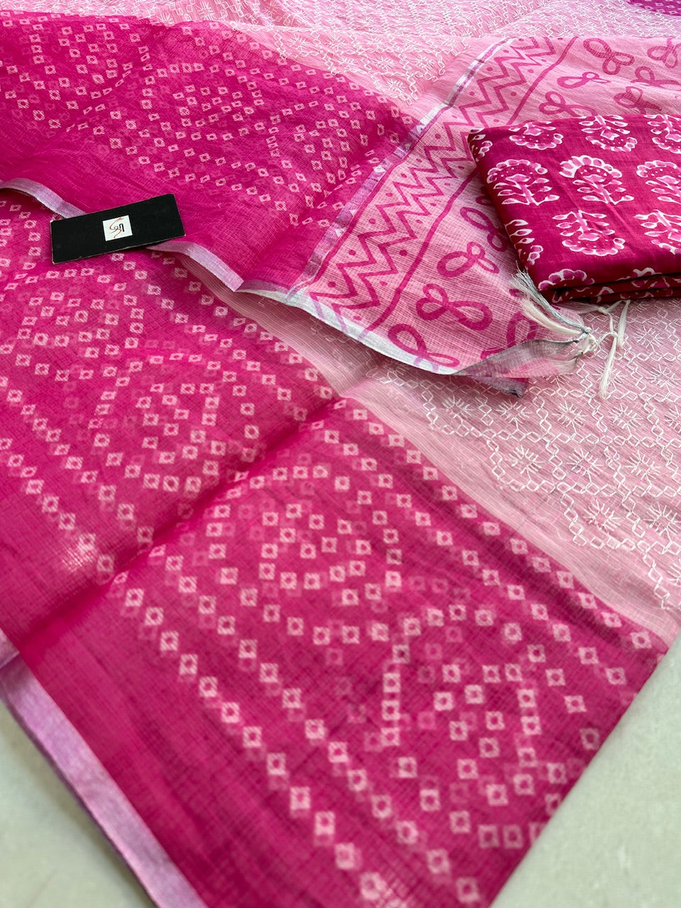 Embroidered HandBlock Printed Kota Cotton Doria Saree