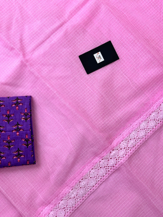 Pure Single Dyed Kota Cotton Doria Saree