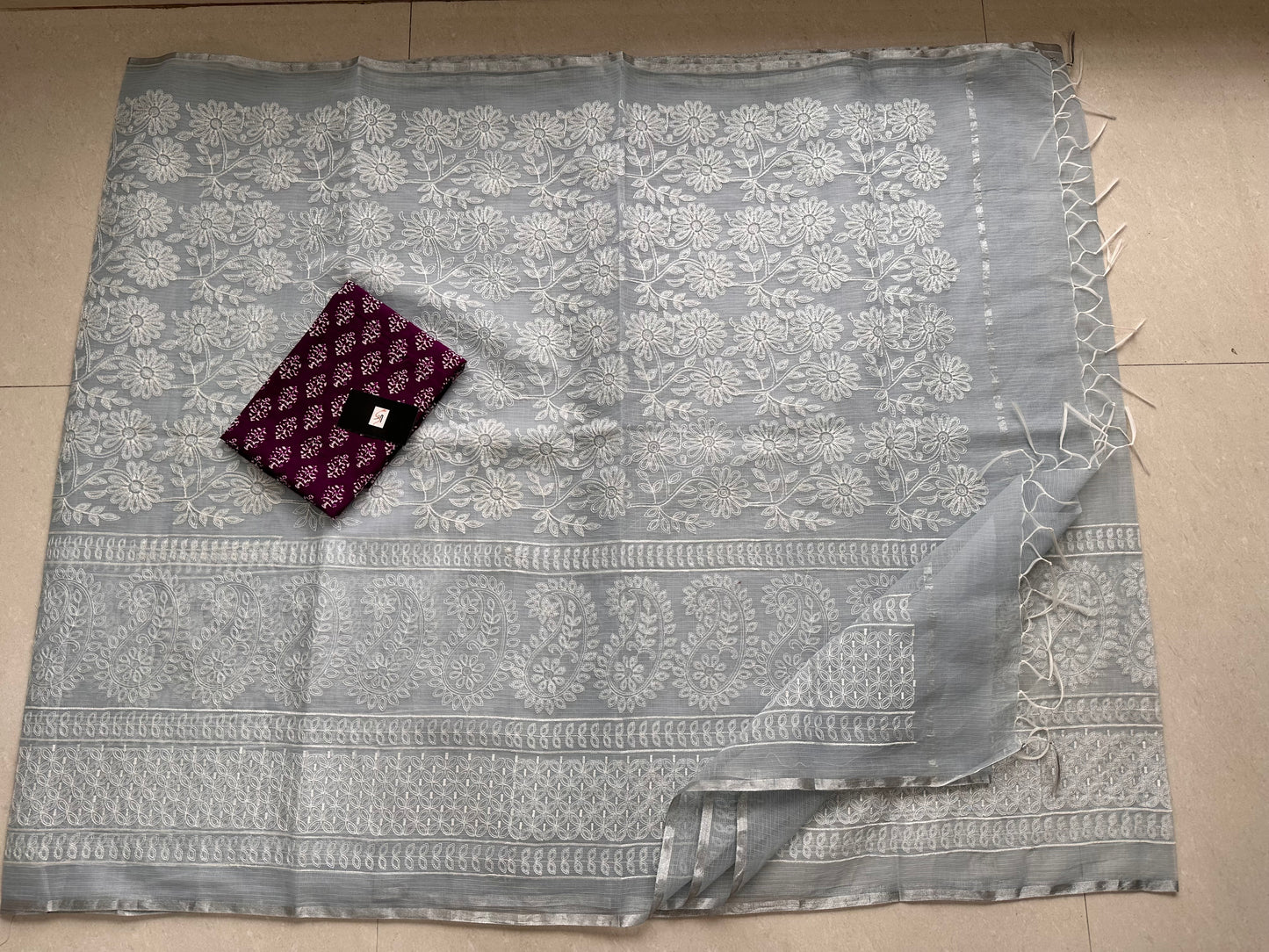 Embroidered Kota Cotton Doria Saree