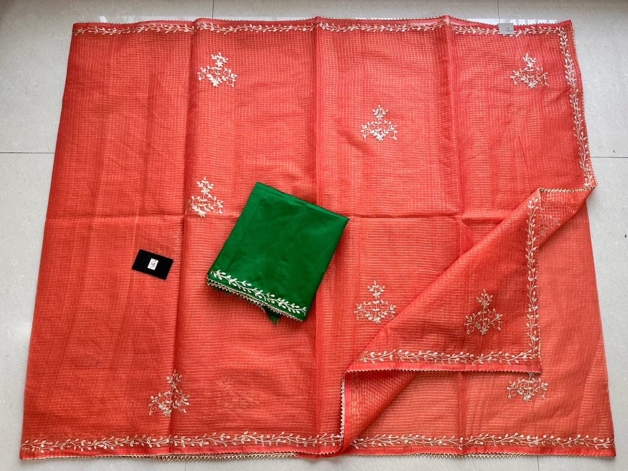 Jaipuri Pitta Work Embroidered Kota Cotton Tissue Saree