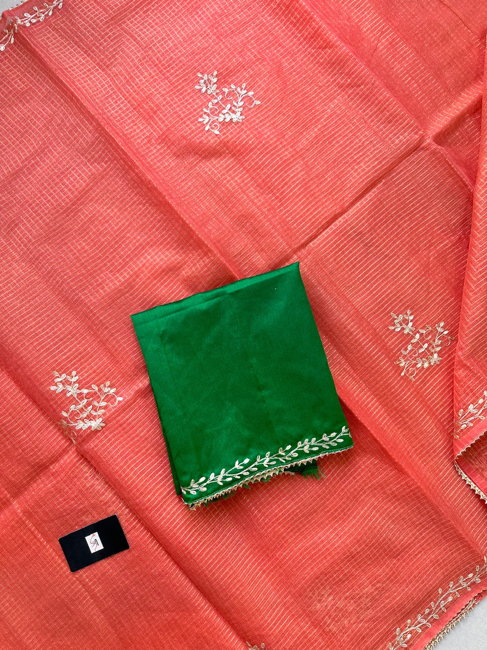 Jaipuri Pitta Work Embroidered Kota Cotton Tissue Saree