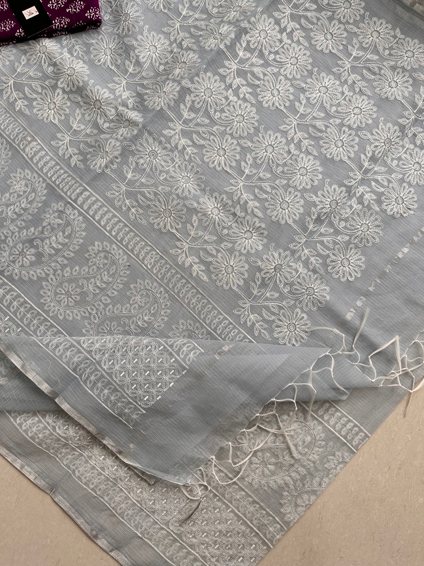 Embroidered Kota Cotton Doria Saree