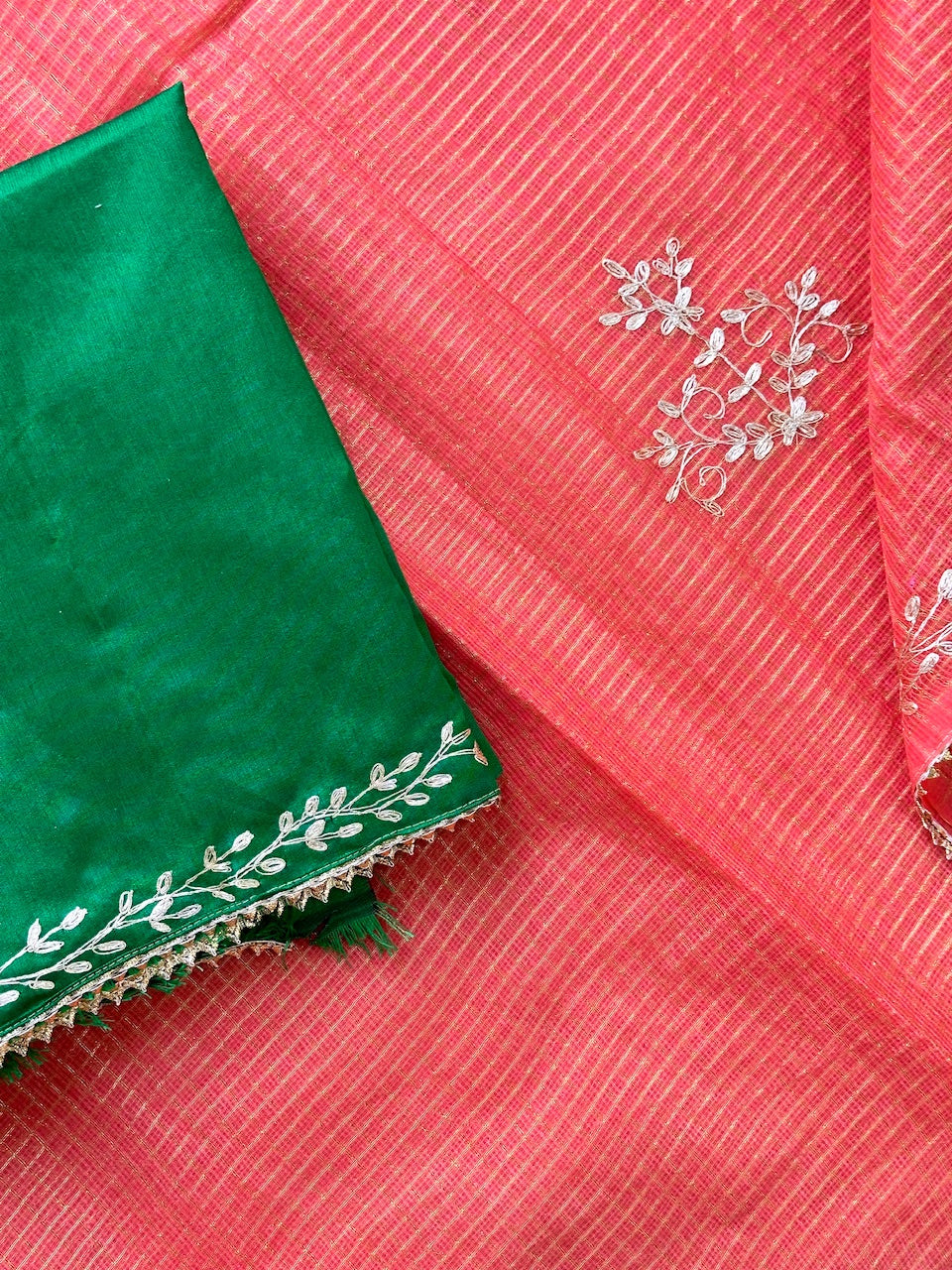 Jaipuri Pitta Work Embroidered Kota Cotton Tissue Saree