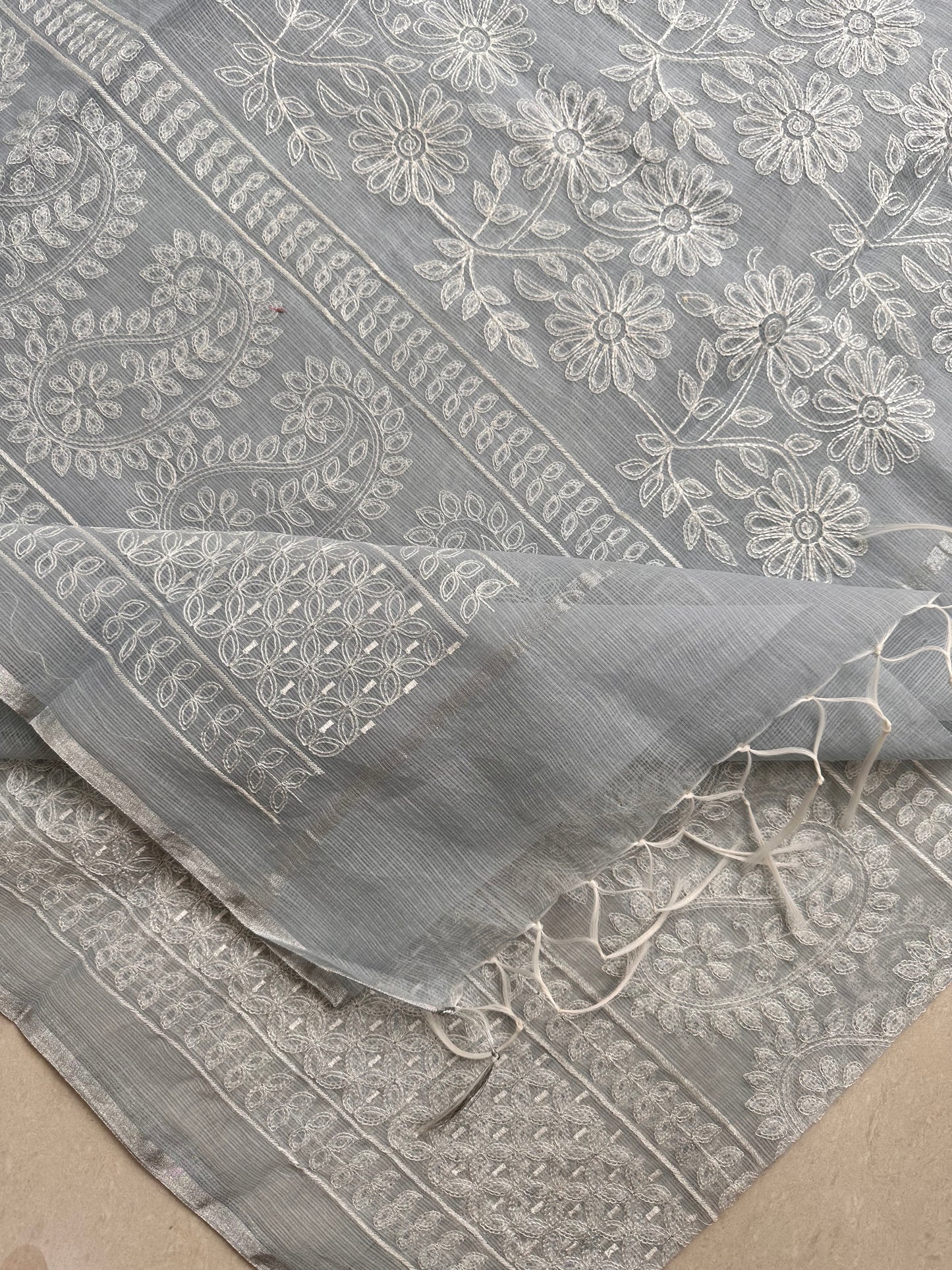 Embroidered Kota Cotton Doria Saree