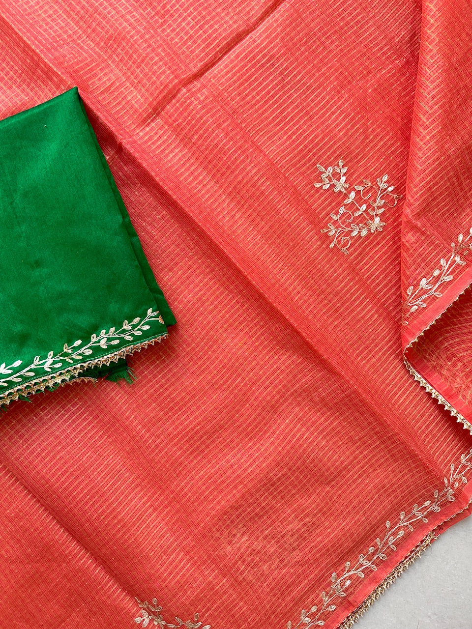 Jaipuri Pitta Work Embroidered Kota Cotton Tissue Saree