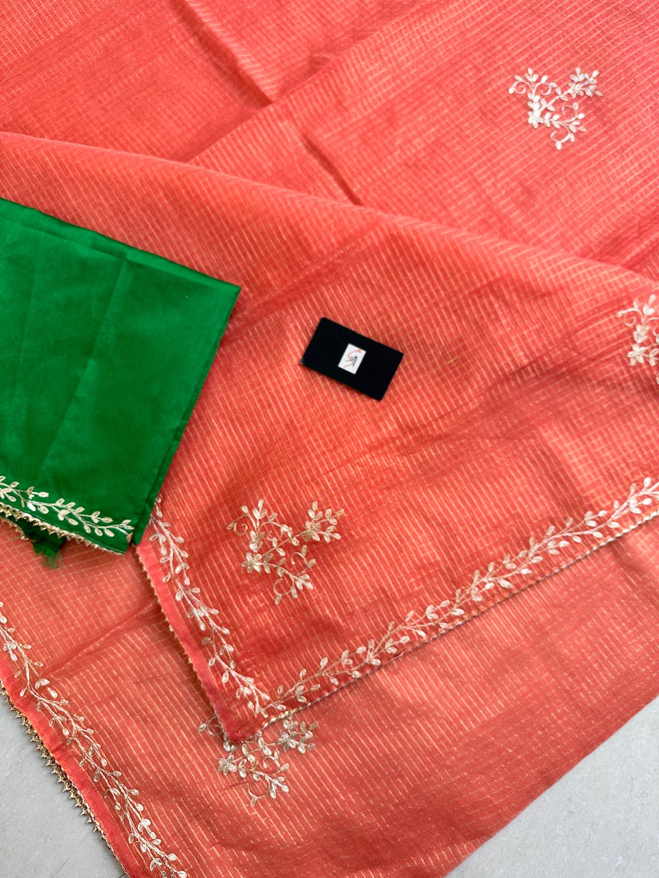 Jaipuri Pitta Work Embroidered Kota Cotton Tissue Saree