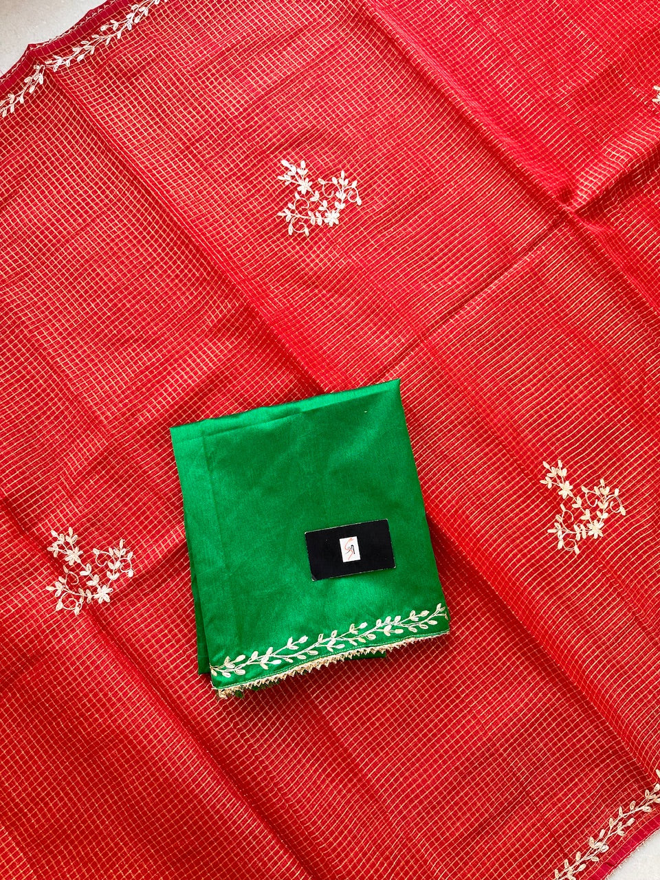 Jaipuri Pitta Work Embroidered Kota Cotton Tissue Saree