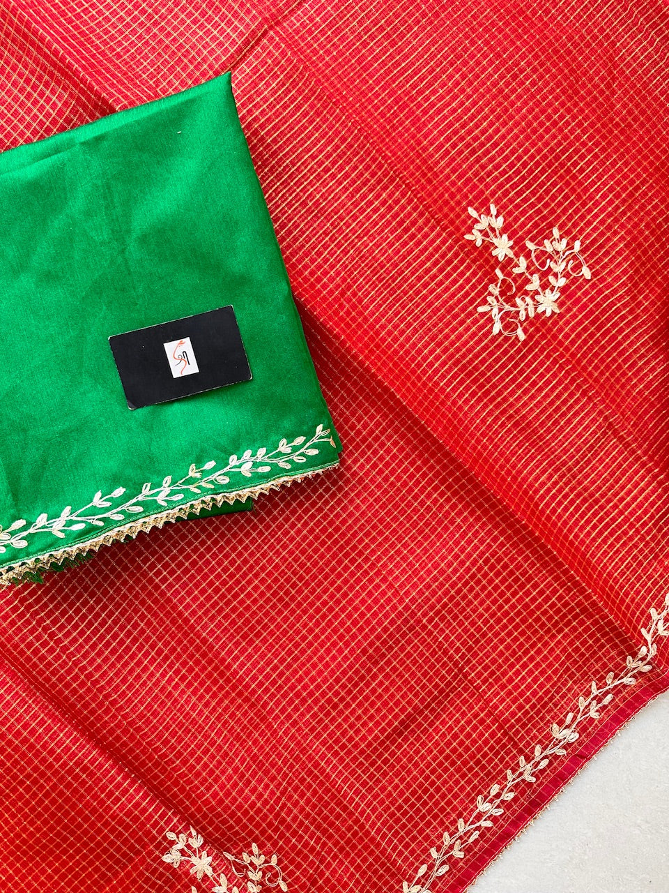 Jaipuri Pitta Work Embroidered Kota Cotton Tissue Saree