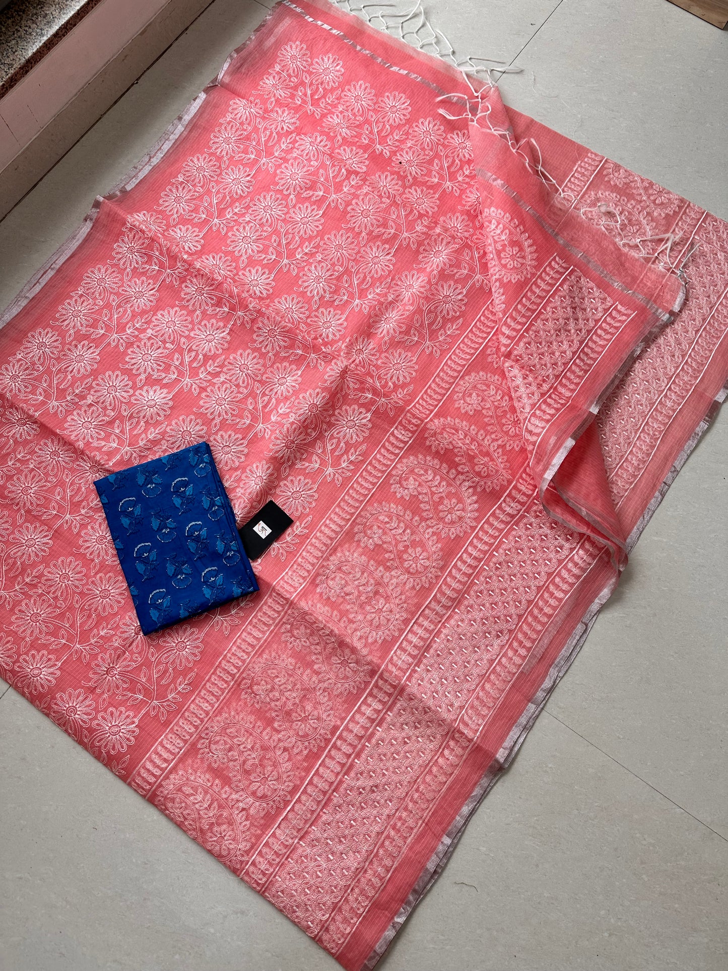 Embroidered Kota Cotton Doria Saree