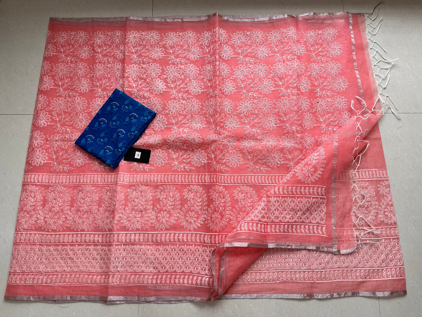 Embroidered Kota Cotton Doria Saree