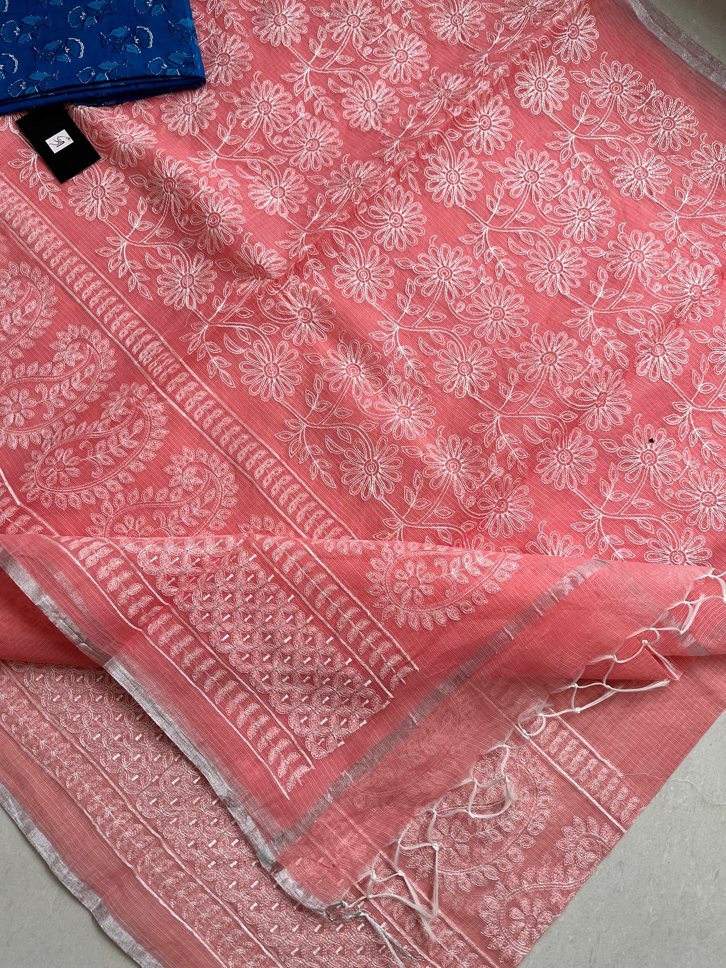 Embroidered Kota Cotton Doria Saree