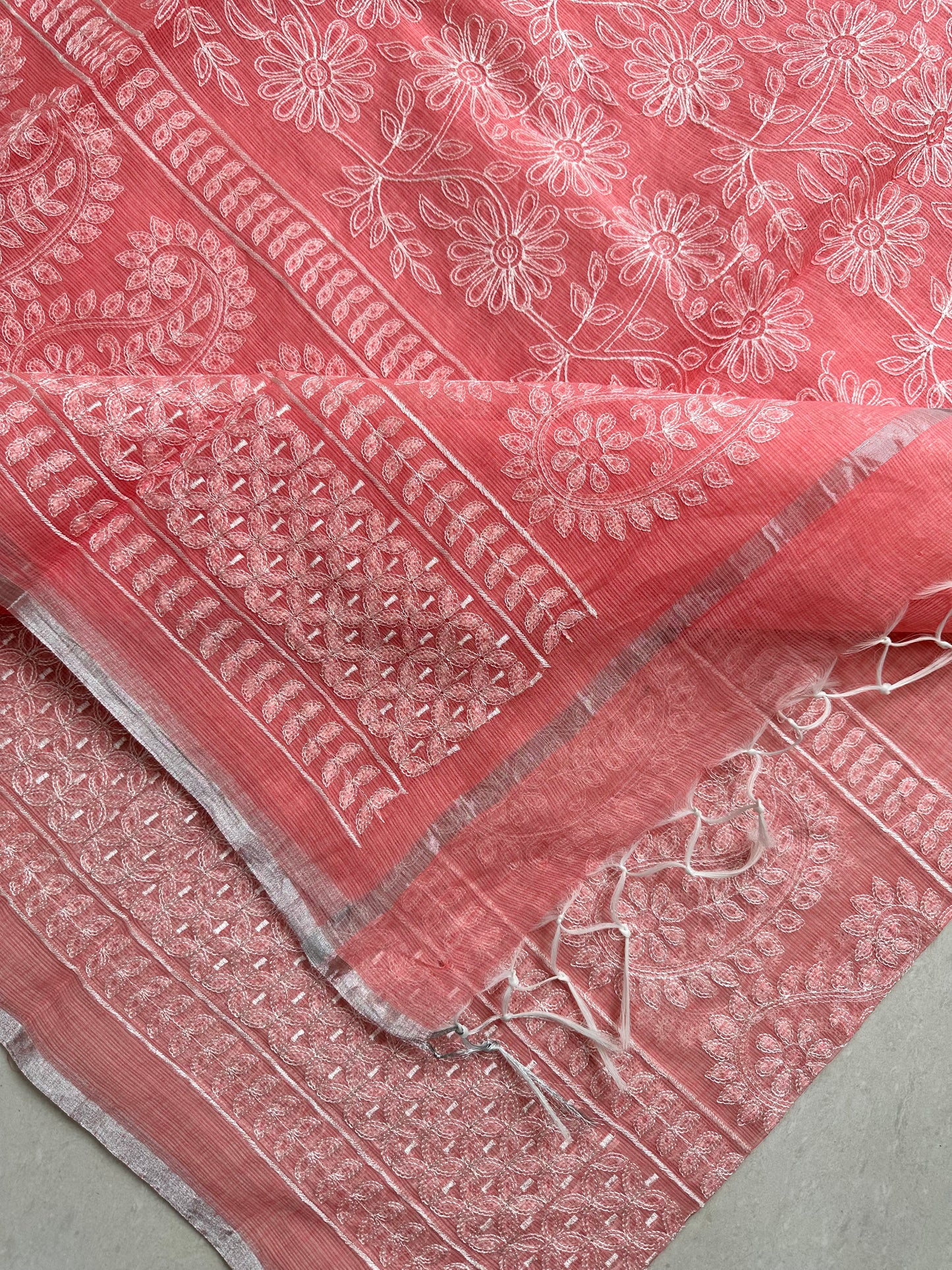 Embroidered Kota Cotton Doria Saree