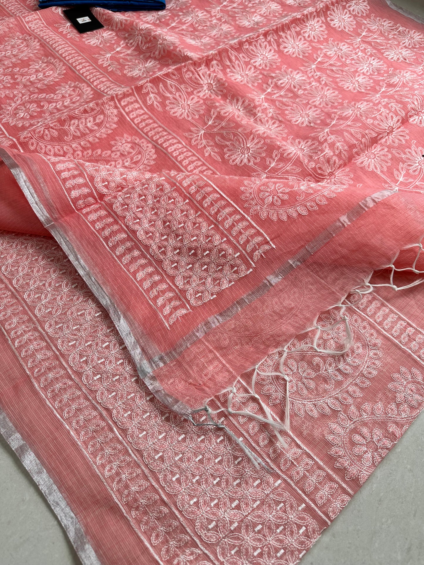 Embroidered Kota Cotton Doria Saree