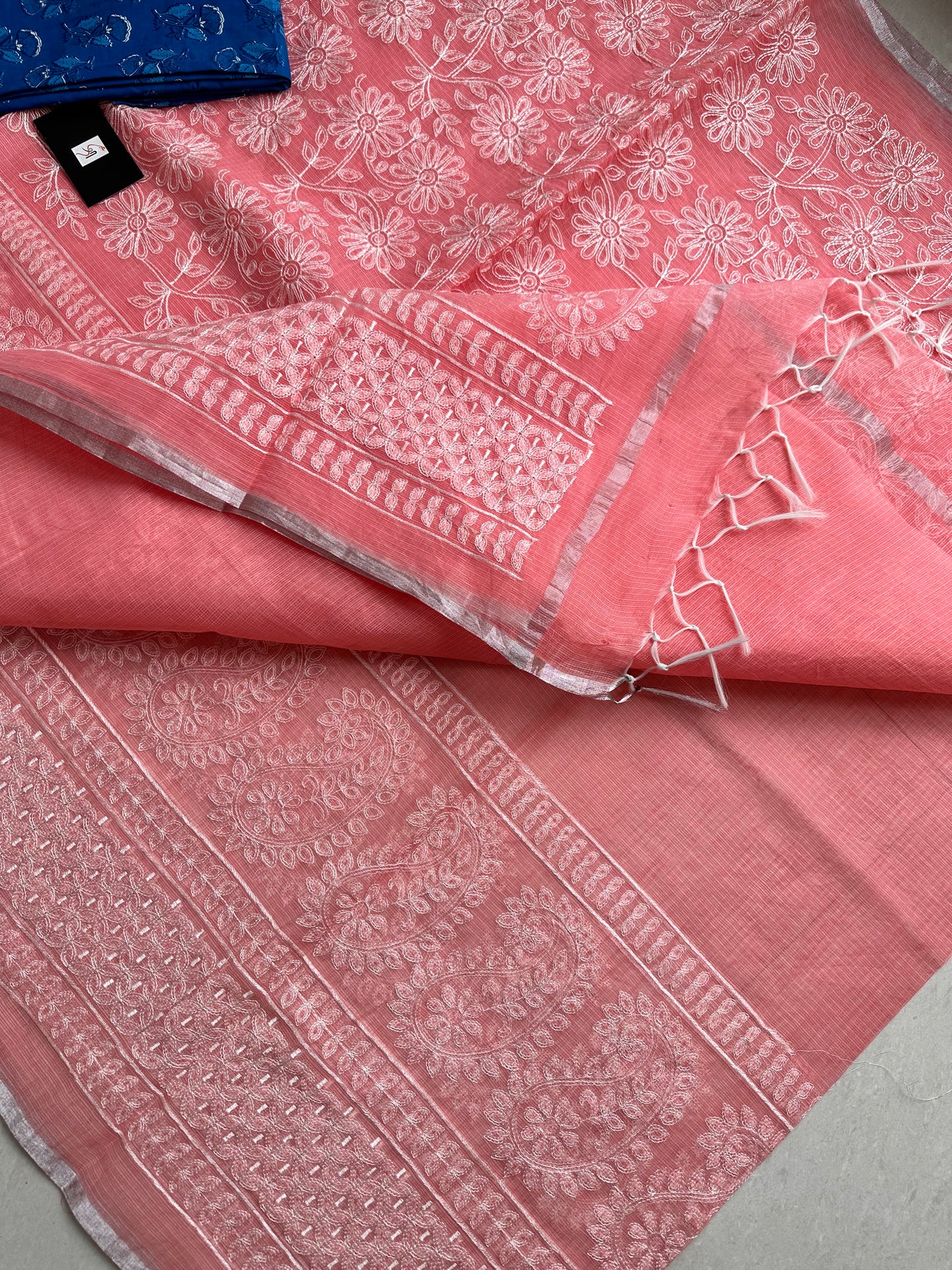 Embroidered Kota Cotton Doria Saree