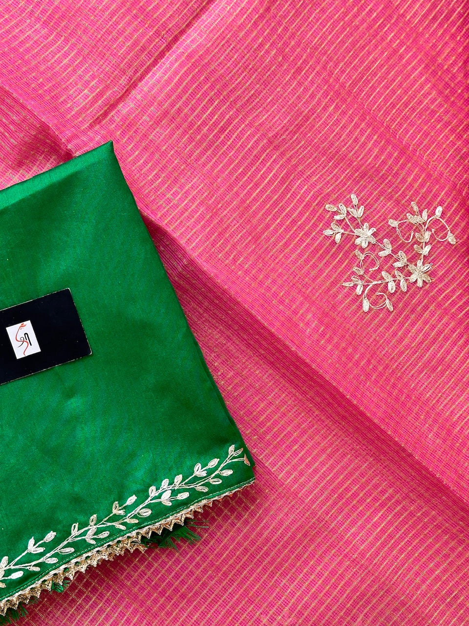 Jaipuri Pitta Work Embroidered Kota Cotton Tissue Saree