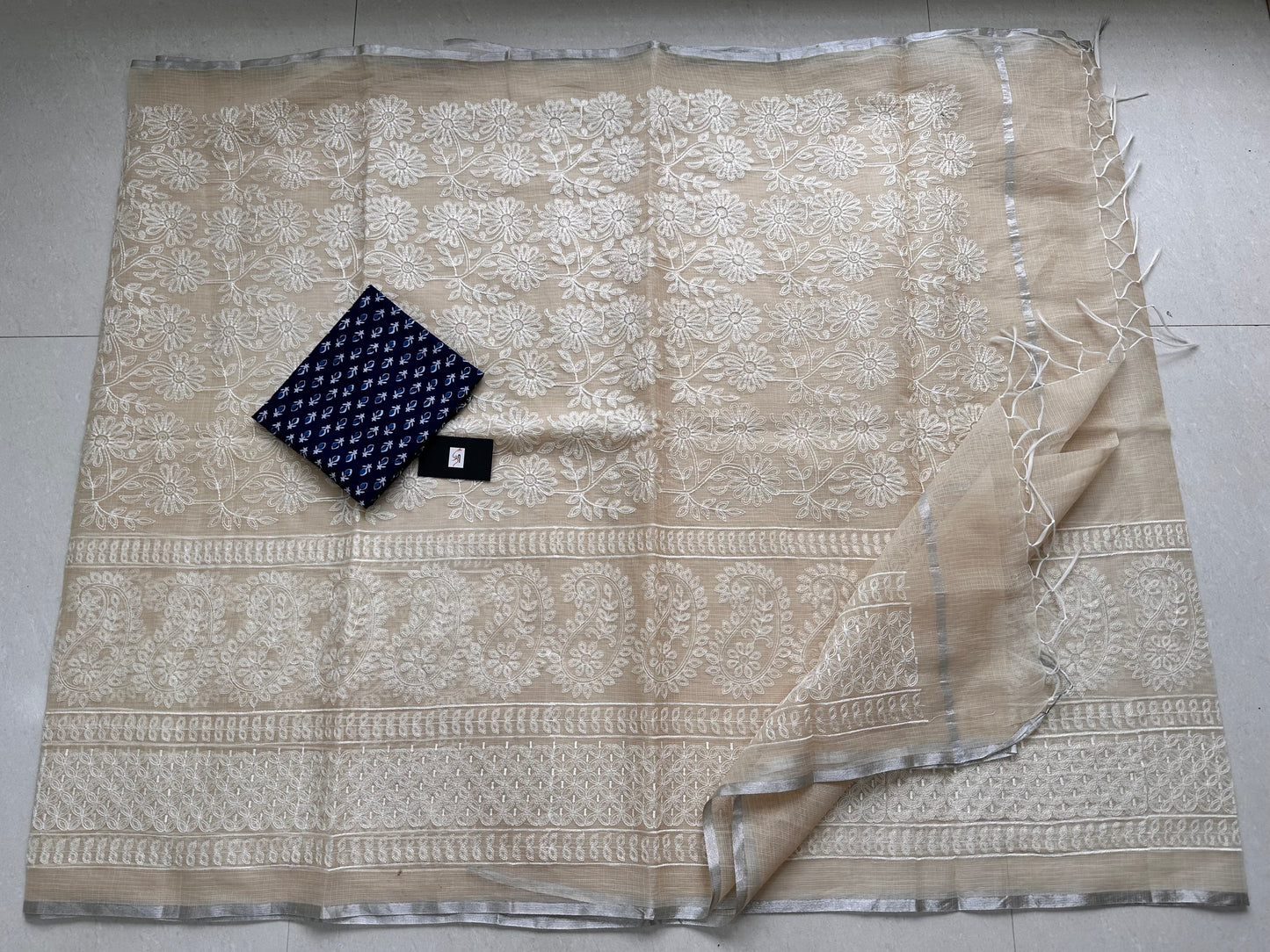 Embroidered Kota Cotton Doria Saree