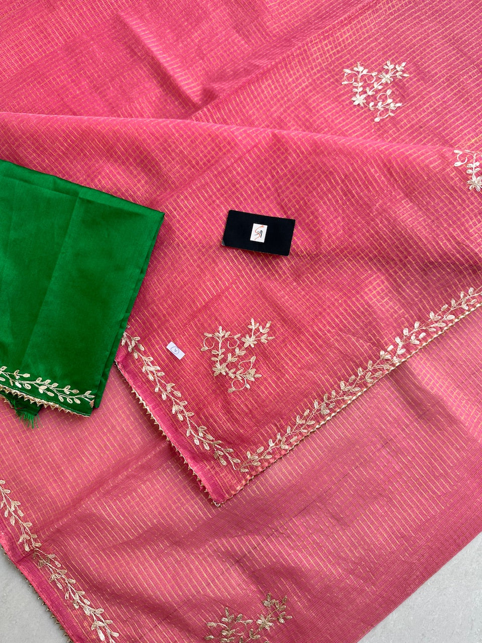 Jaipuri Pitta Work Embroidered Kota Cotton Tissue Saree