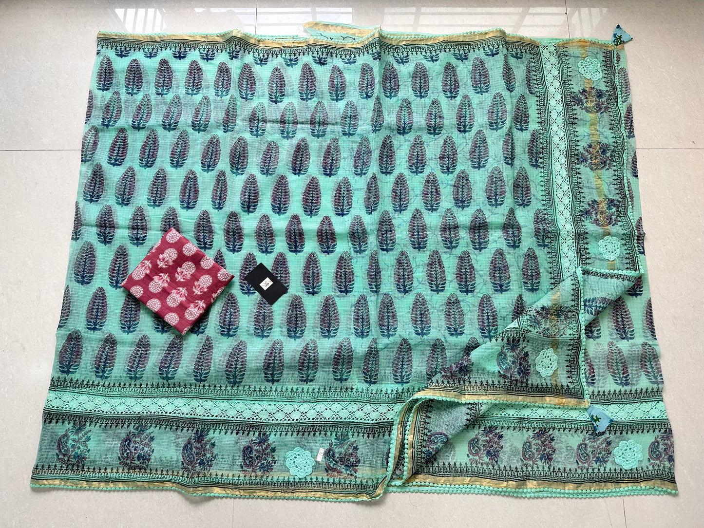 HandBlock Printed Pure Kota Cotton Doria Saree