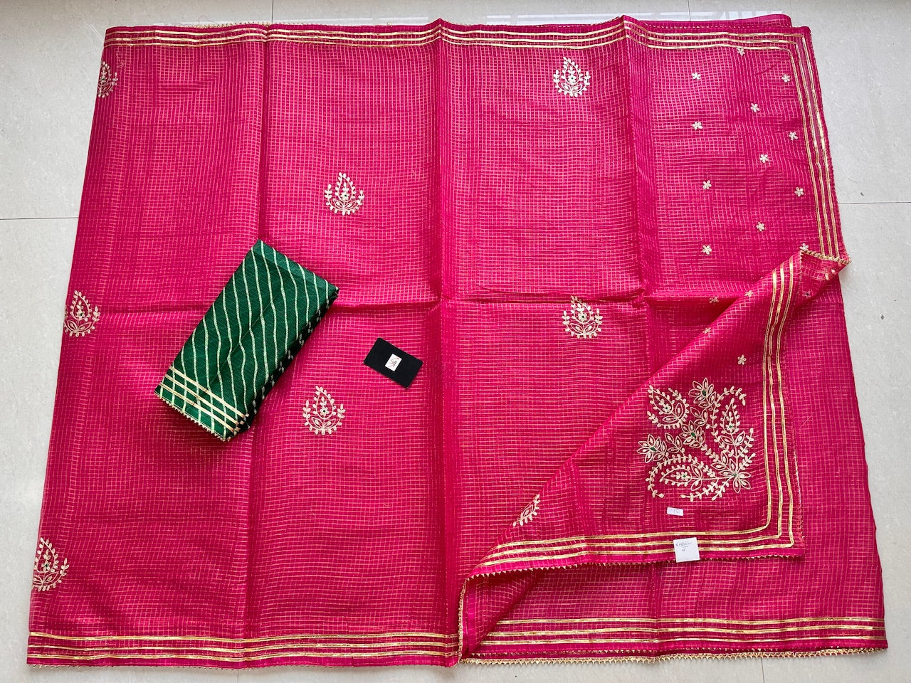 Jaipuri Pitta Work Embroidered Kota Cotton Tissue Doria Saree