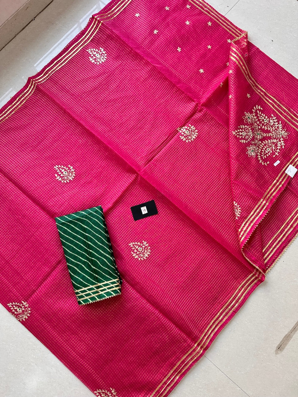 Jaipuri Pitta Work Embroidered Kota Cotton Tissue Doria Saree