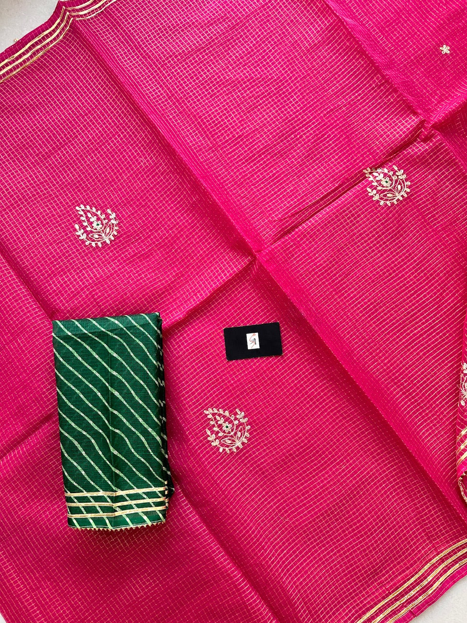 Jaipuri Pitta Work Embroidered Kota Cotton Tissue Doria Saree