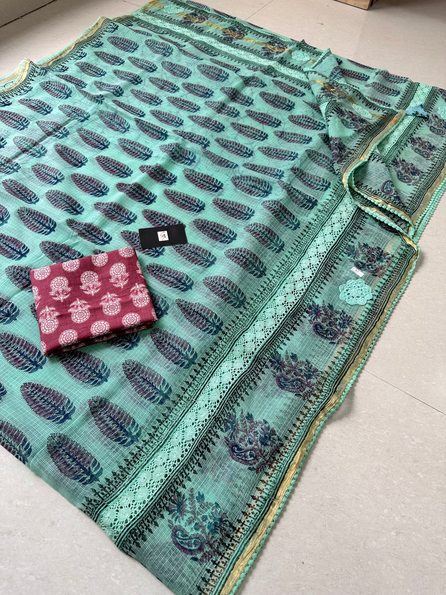 HandBlock Printed Pure Kota Cotton Doria Saree