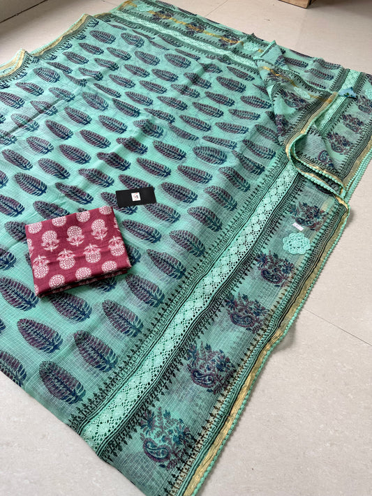 HandBlock Printed Pure Kota Cotton Doria Saree