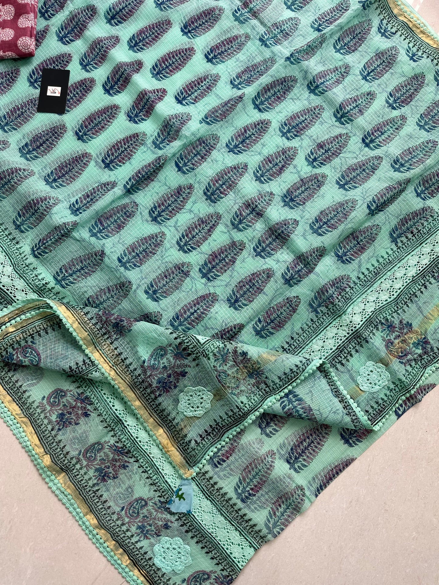 HandBlock Printed Pure Kota Cotton Doria Saree