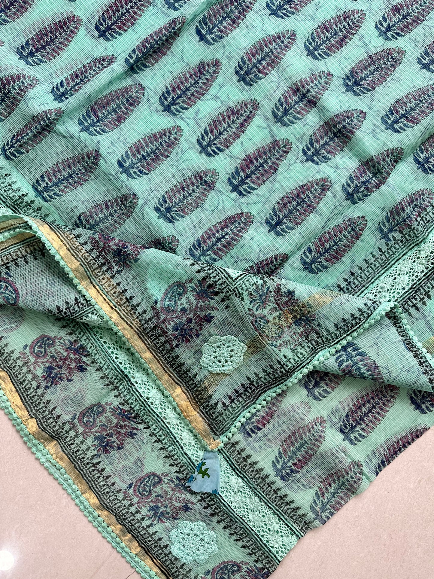 HandBlock Printed Pure Kota Cotton Doria Saree