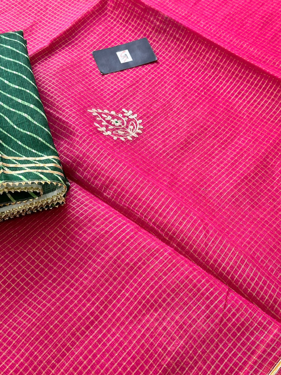 Jaipuri Pitta Work Embroidered Kota Cotton Tissue Doria Saree