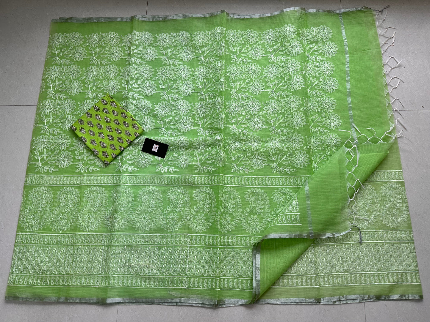 Embroidered Kota Cotton Doria Saree