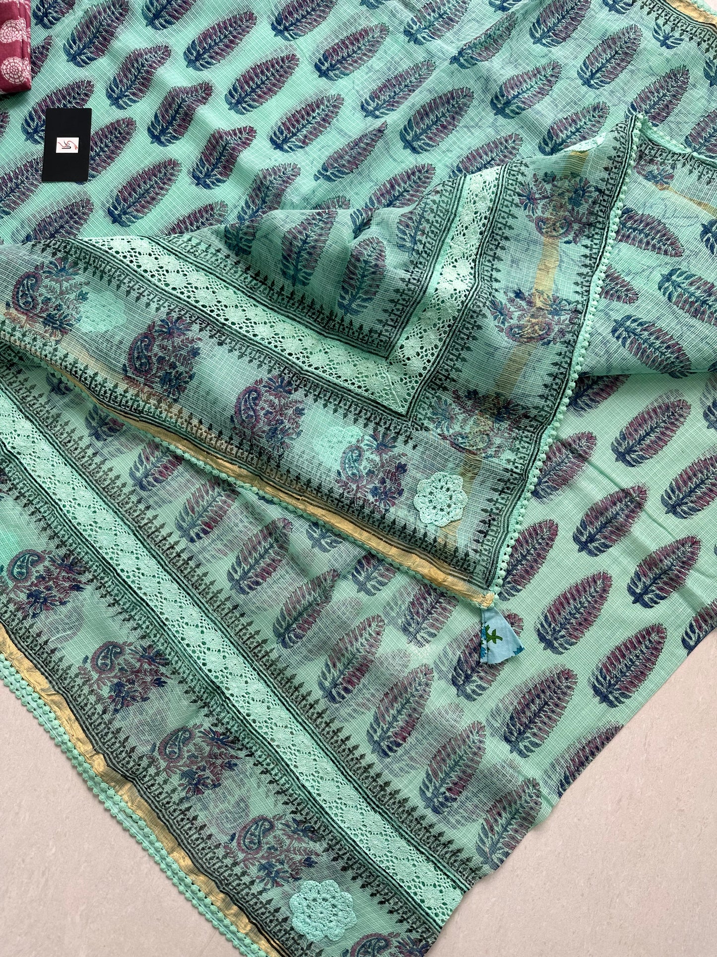 HandBlock Printed Pure Kota Cotton Doria Saree