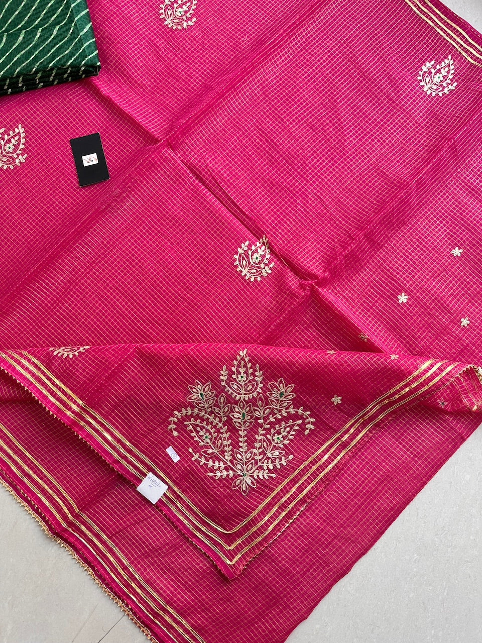 Jaipuri Pitta Work Embroidered Kota Cotton Tissue Doria Saree