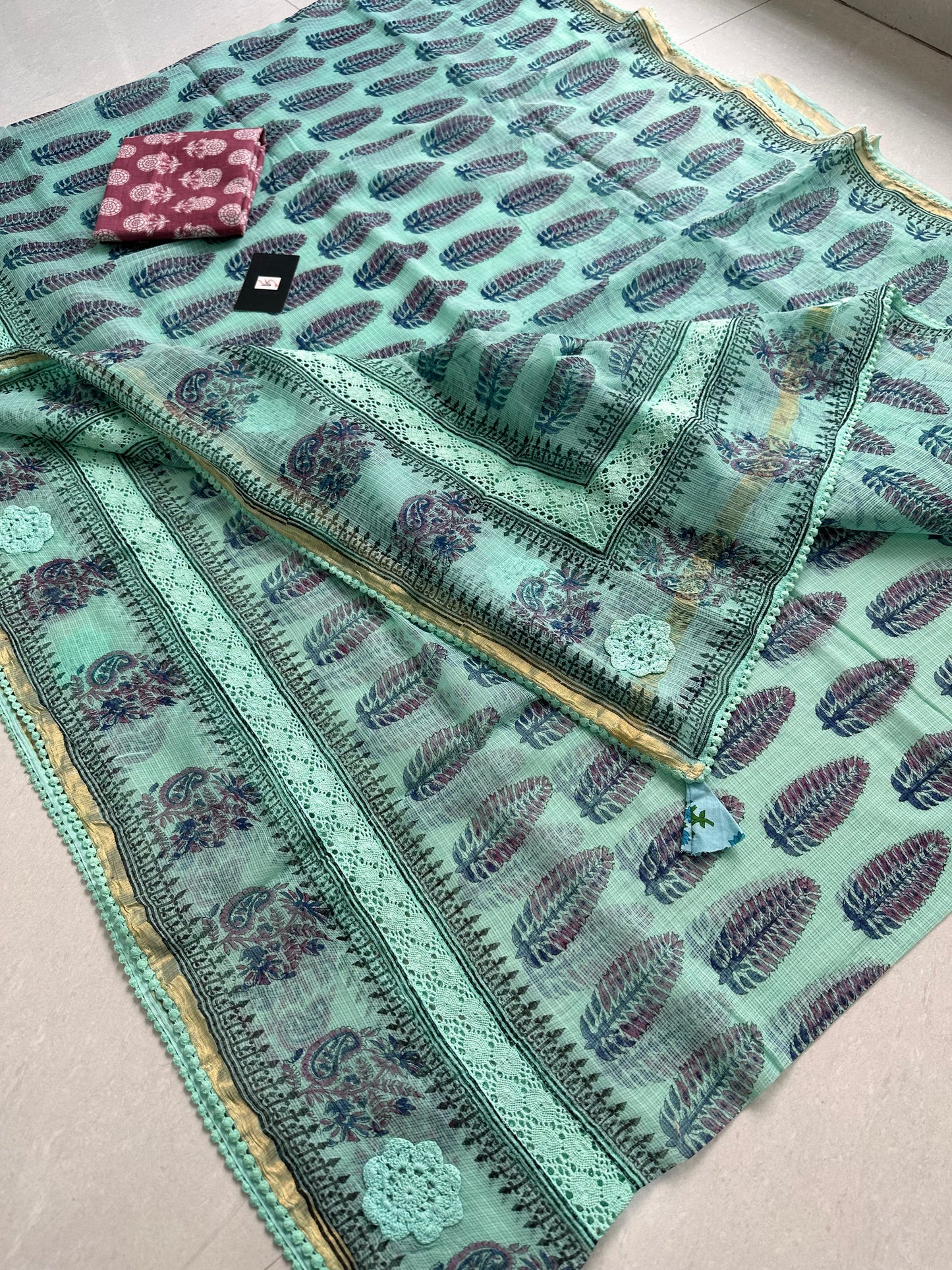 HandBlock Printed Pure Kota Cotton Doria Saree