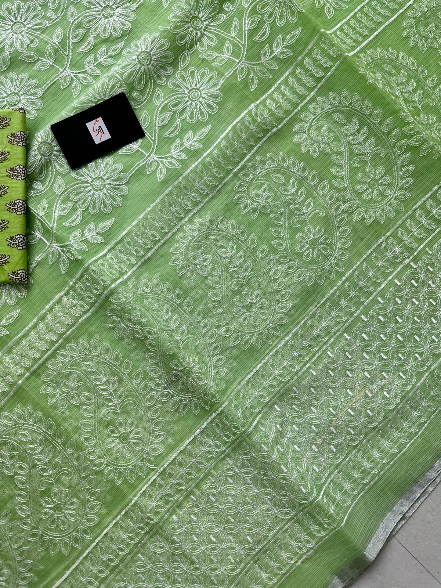 Embroidered Kota Cotton Doria Saree