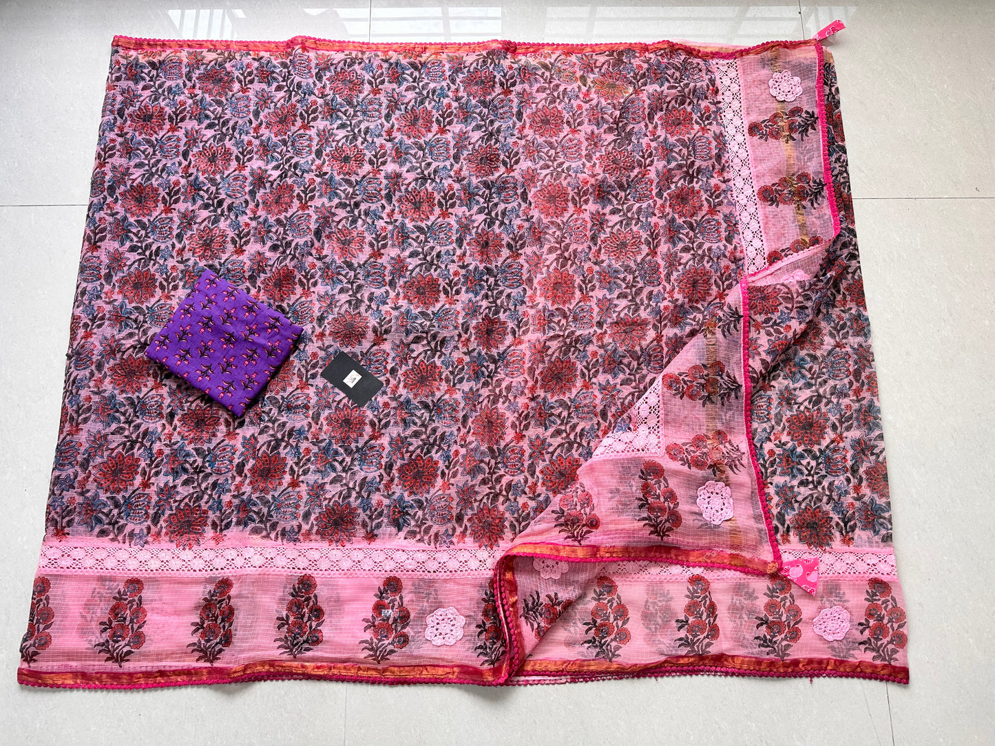 HandBlock Printed Pure Kota Cotton Doria Saree