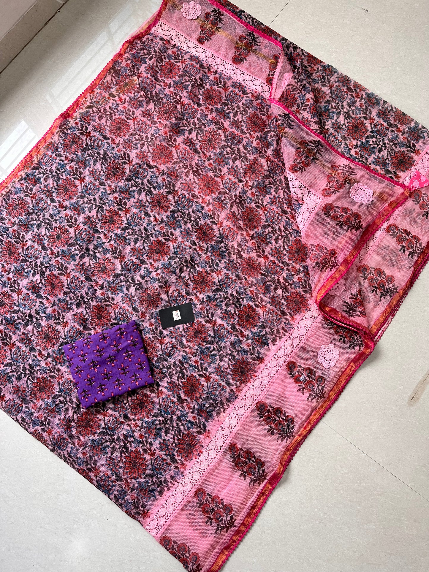 HandBlock Printed Pure Kota Cotton Doria Saree