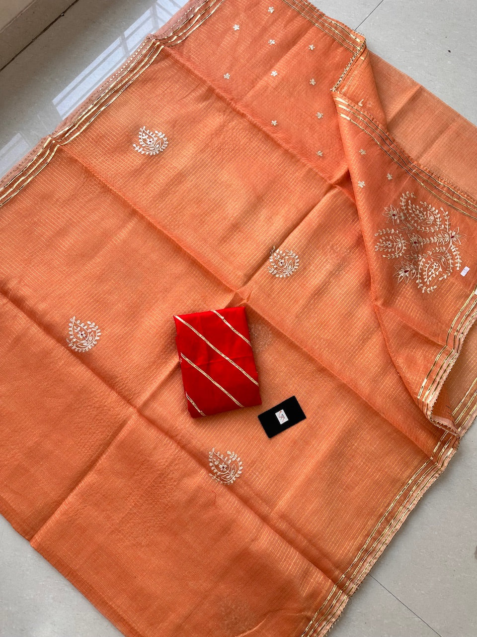 Jaipuri Pitta Work Embroidered Kota Cotton Tissue Doria Saree